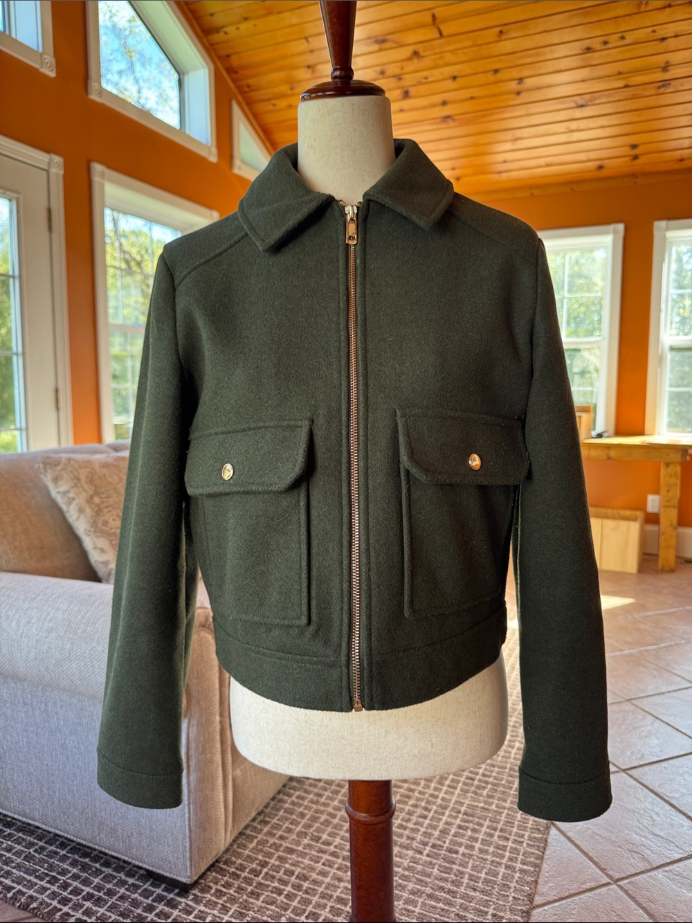 Zara Dark Green Zip-Front Utility Jacket